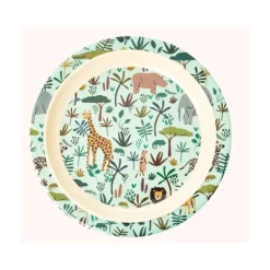 Assiette plate bleu Jungle en mélamine, Rice