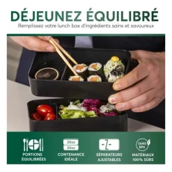 Boîte Bento Modulable 1.5 L Noir & Cerisier, Umami