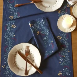 Chemin de table Lueur d'Hiver Bleu Ardoise, Sylvie Thiriez