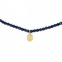 Collier et Bracelet 3 tours Madone Bleu Navy, Têtes Blondes