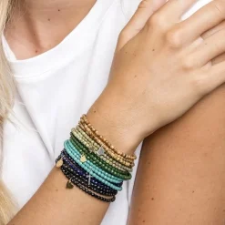 Collier et Bracelet 3 tours Madone Bleu Navy, Têtes Blondes