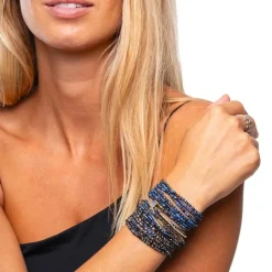 Collier et Bracelet 6 tours Gabrielle Denim Marbré, Têtes Blondes