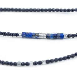 Collier et Bracelet 6 tours Nadège Bleu Navy, Têtes Blondes