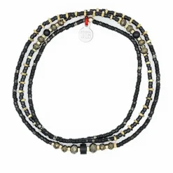 Collier et Bracelet 3 tours Black Panther Slim, Têtes Blondes