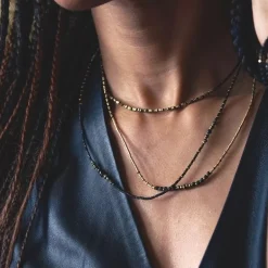 Collier et Bracelet 3 tours Black Panther Slim, Têtes Blondes