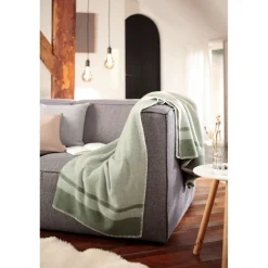 Plaid en laine recyclée Stripe Green, Biederlack