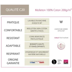 Protège matelas C20 tête et pied relevable, Blanc des Vosges