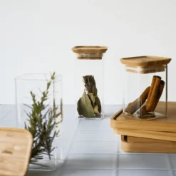 Set de 2 boites en verre 240 ml et couvercle en bambou, pebbly