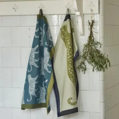 Torchon jacquard Léo Marine/Kaki, Sylvie Thiriez